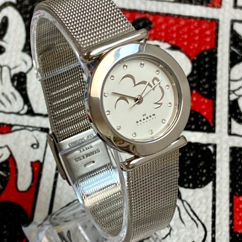 Disney x Skagen Minimalist Mickey Mouse Silhouette Stainless Steel Ladies Watch - Picture 4 of 16